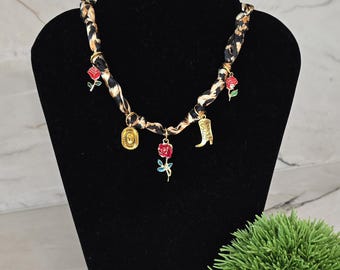 Bandana Necklace Personalized Initial, Charm Necklace, Western Cowgirl Jewelry, Birthday Gift for Her, Bandana Choker, Gift, Beach Jewelry