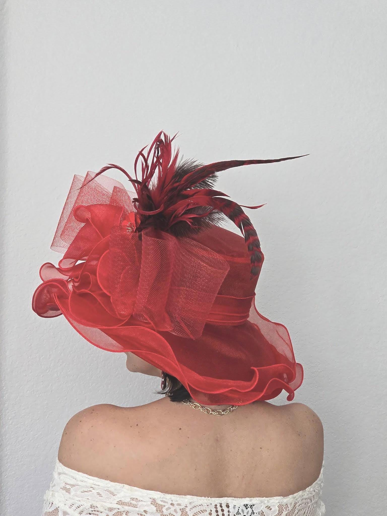 Red Kentucky Derby Hat: Wide Brim Organza Bow Fascinator - Etsy