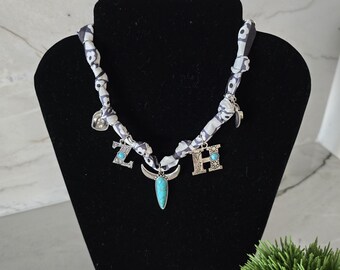 Bandana Necklace Personalized Initial, Charm Necklace, Western Cowgirl Jewelry, Birthday Gift for Her, Bandana Choker, Gift, Beach Jewelry