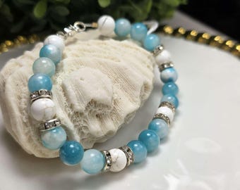 Aquamarine and Purple Turquoise Marble with steel, aquamarine birthstone