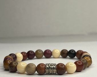 Calcite, Lepidolite, Black Onyx and Organic wood with Steel