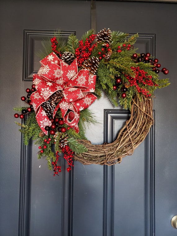 Double Door Wreaths For Christmas Rusit Christmas Red Berries Winter Decoration Christmas Gift Holiday Door Ornament Evergreen Wreath