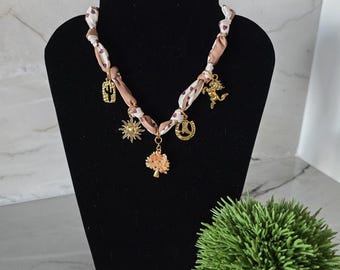 Bandana Necklace Personalized Initial, Charm Necklace, Western Cowgirl Jewelry, Birthday Gift for Her, Bandana Choker, Gift, Beach Jewelry
