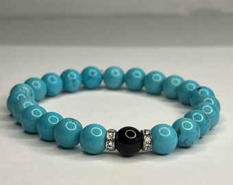 Marble Turquoise with Black Onyx and steel  Rhinestones