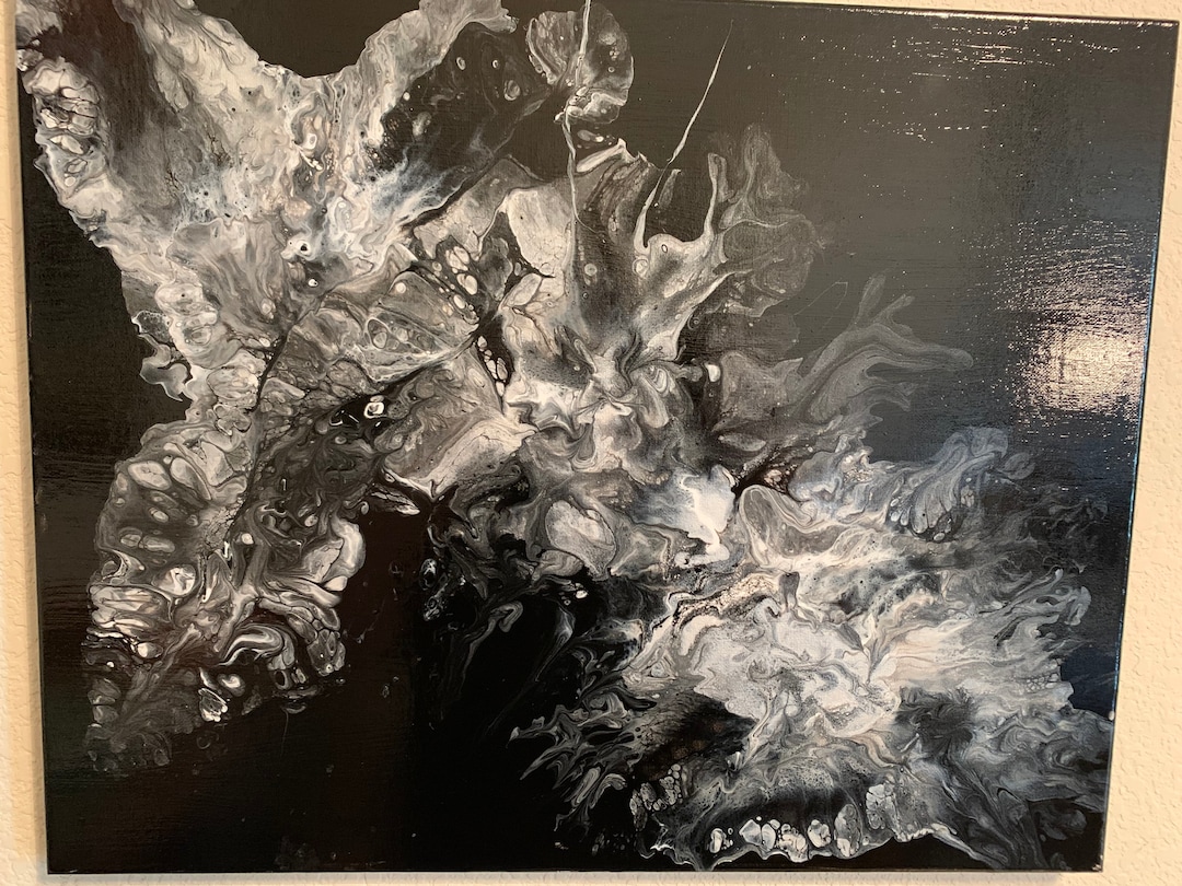 DP-15 Black and White Acrylic Dutch Pour on 16x20 Canvas - Etsy