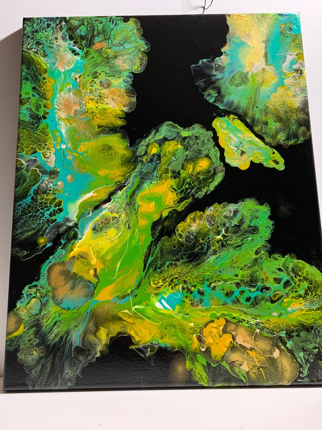 DP-45 Fluid Art Dutch Pour on a 16x20 Canvas With Greens, Blues, Yellow ...