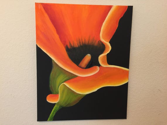 Orange Calla Lily oil painting on black background flower ...