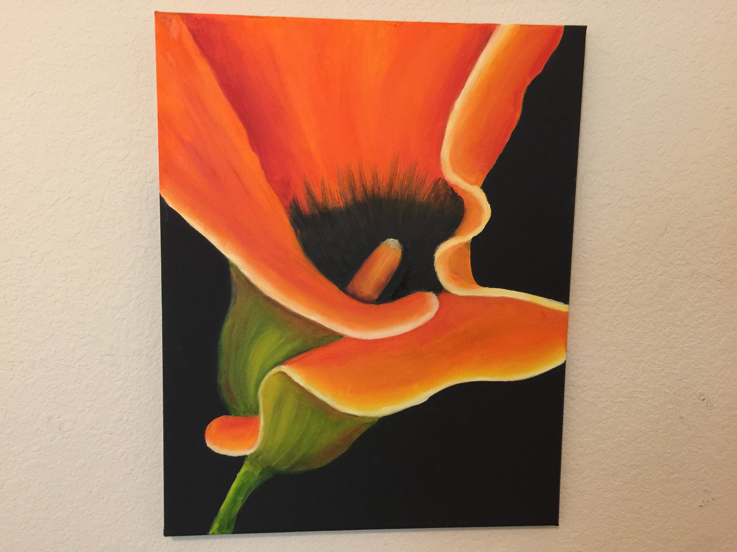 Orange Calla Lily Oil Painting On Black Background Flower Etsy