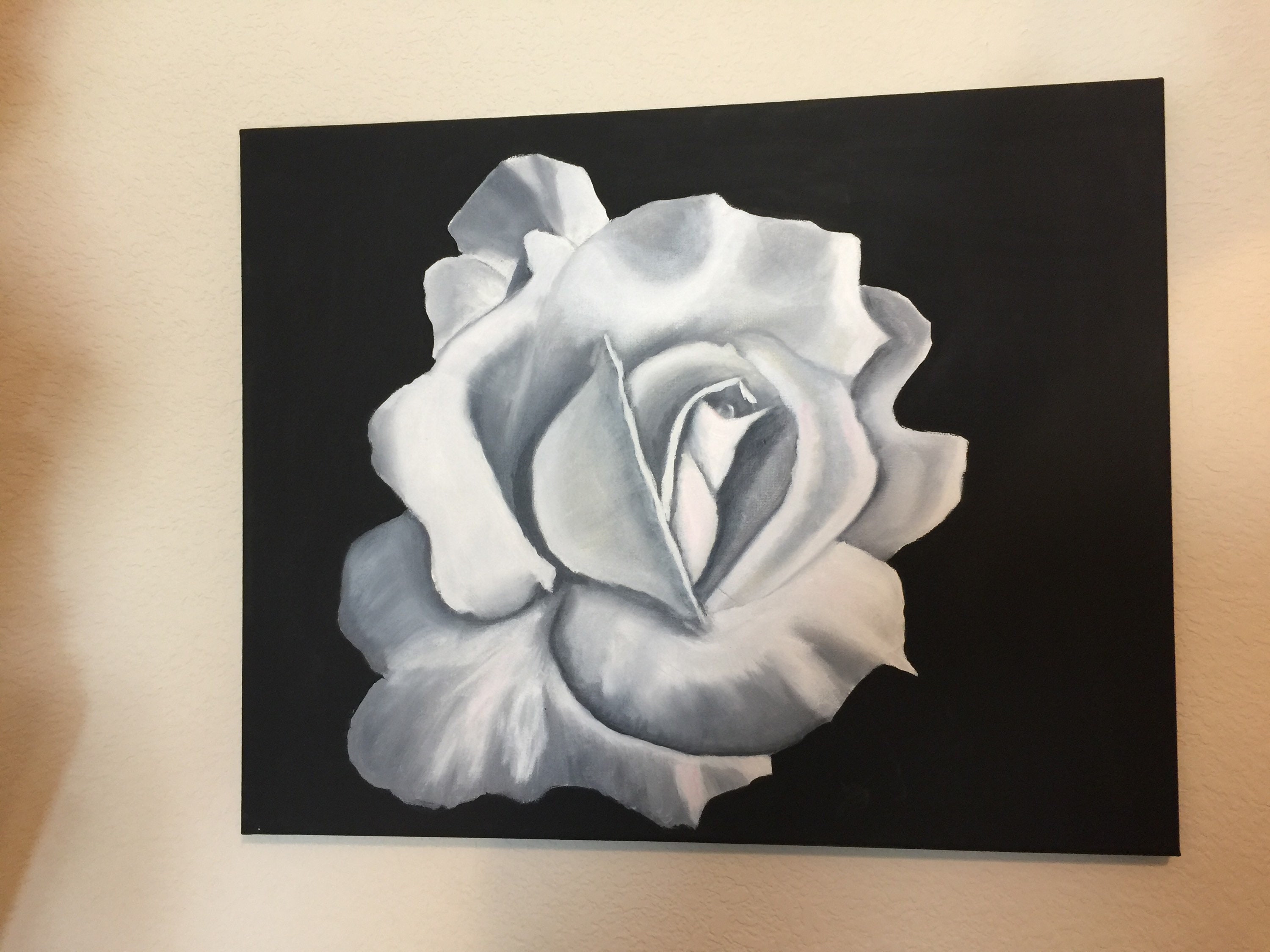 Small Canvas Painting Rose Black and White Acrylic Paint 