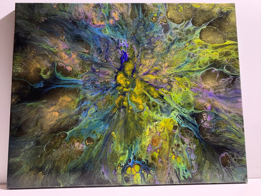 DP-47 Fluid Art Dutch Pour on 16x20 Canvas With Green, Blues, Purple ...