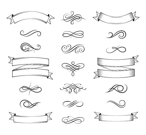 Download Swirls Set Svg Curls Elements Ribbons Collection Vintage Etsy PSD Mockup Templates