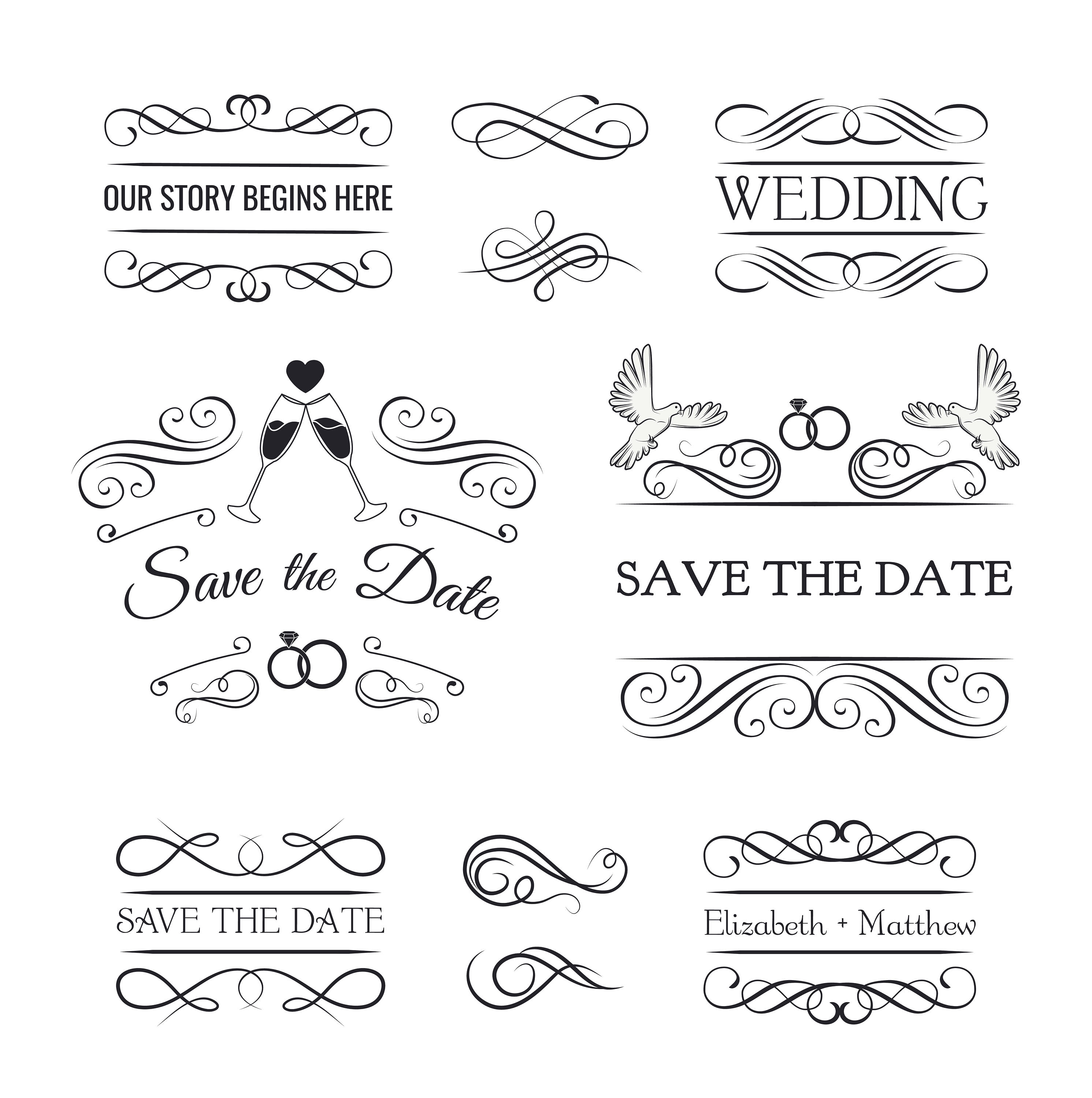 Download Wedding Invitation Set Svg Champagne Swirly Lines Doves Etsy