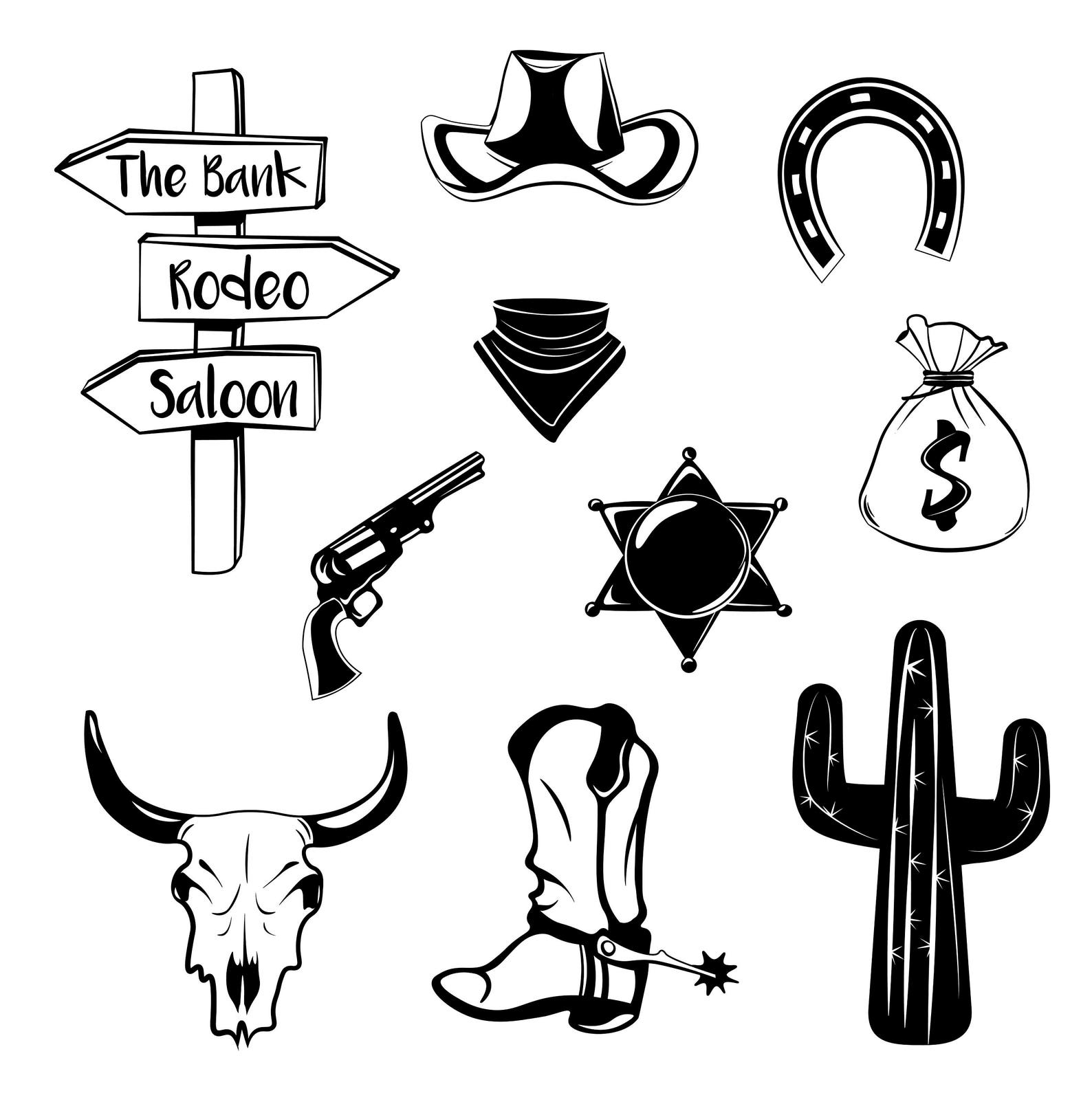 Wild West set SVG Cowboy symbols Cowboy hat Sheriff's Etsy