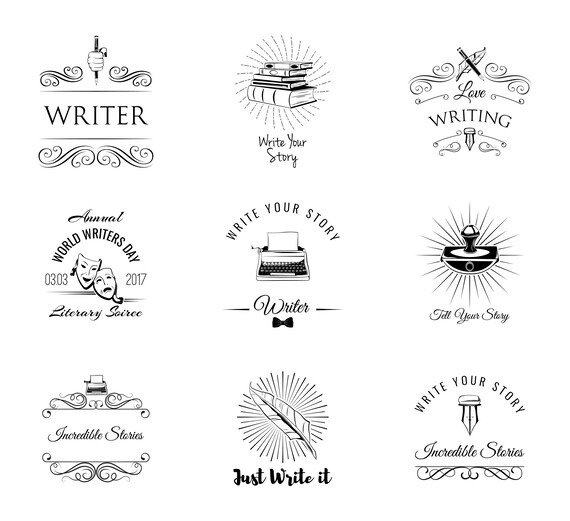 Writer Logo Set Svg Press Papier Book Stack Vintage Etsy