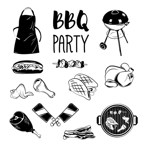 Barbeque Set Svg Bbq Party Food Icon Grill Kitchen Apron Etsy