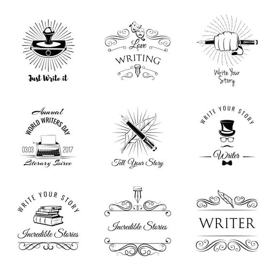 Writer Logo Set Svg Author Book Typewriter Pen Quill Etsy
