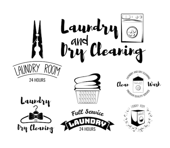 Laundry Room Logo Set Svg Dry Cleaning Emblems Hanger Etsy