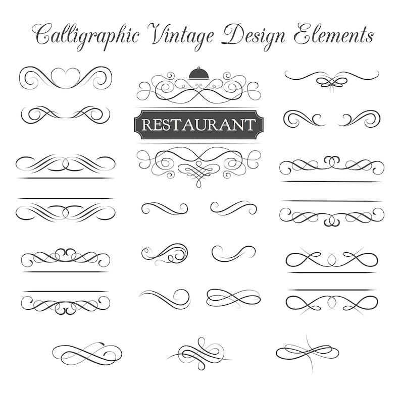 Swirls Set SVG Restaurant Menu Vintage and Filigree Etsy Hong Kong