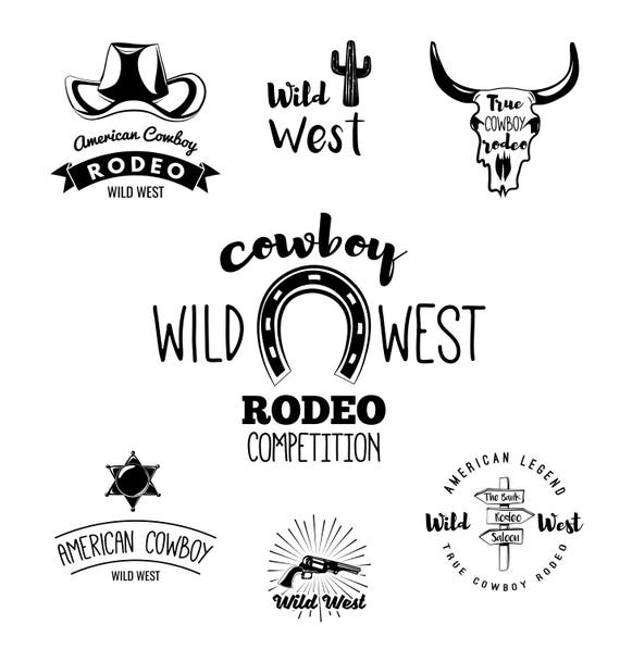 Download Wild West Set Svg Cowboy Logo Vintage Rodeo Emblems Etsy