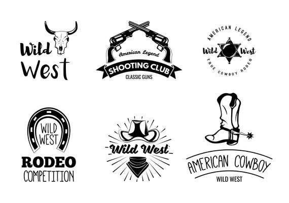Cowboy icons set SVG Wild West emblems set Robeo logo | Etsy