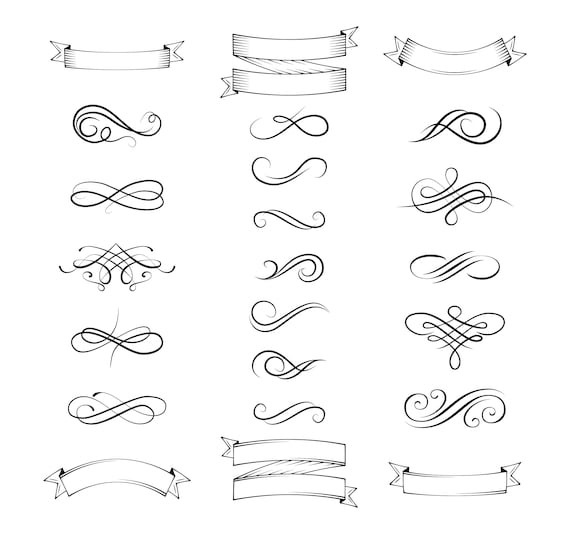 Download Ribonns And Swirls Set Svg Calligraphic Design Elements Etsy