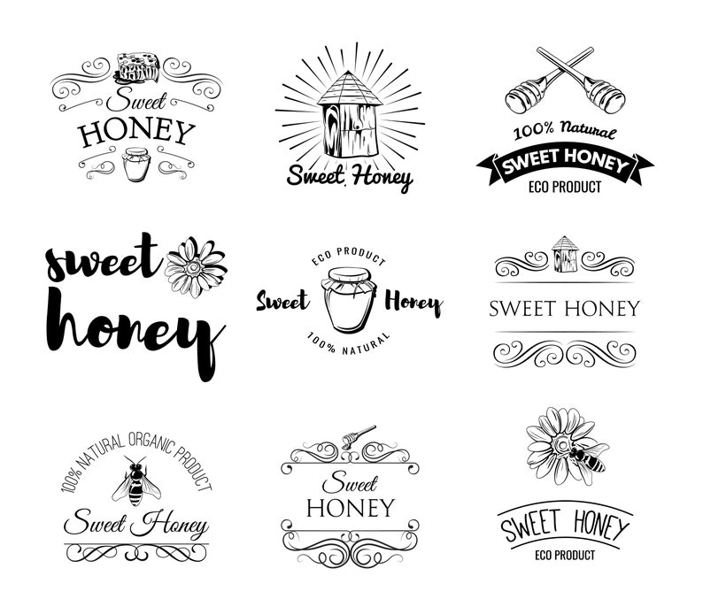 Download Honey label set SVG Bee Flower Apiary Sweet honey store | Etsy