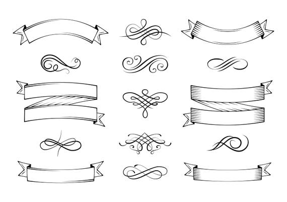 Download Vintage Ribbons And Swirls Set Svg Design Elements Page Etsy