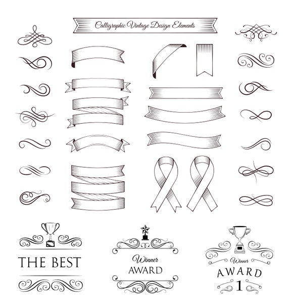 Download Swirls Trophys And Ribbons Set Svg Ornate Frames Scroll Etsy