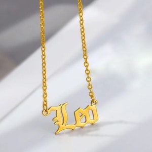 Zodiac necklace in gold, Zodiac sign Gothic Old English letter necklace, horoscope necklace,astrology necklace, star sign necklace