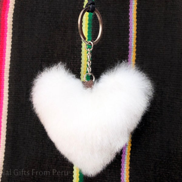 Handmade Alpaca Fur Keychain, Handmade Heart Shaped Keychain, Lovely Alpaca Fur Heart, Peruvian Alpaca Keychain, Unique Gift Ideas For Her