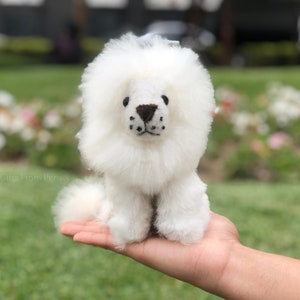 Handmade Mini Alpaca Fur Lion - White Stuffed Lion Plush