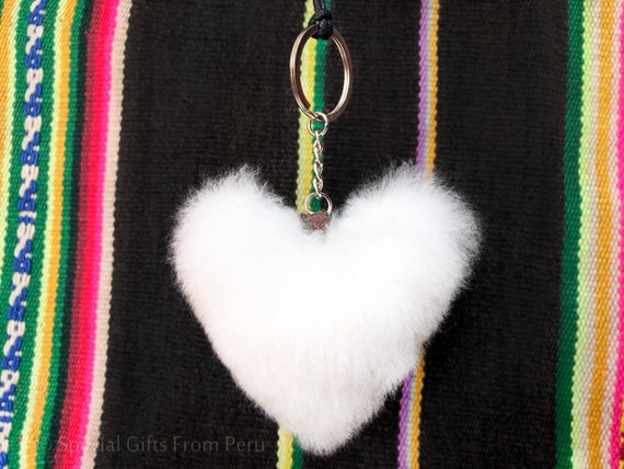 INCT Alpaca Love Heart Shaped Fur Keychain Black