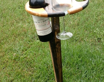 OUTDOOR WINE STAND available in light and dark wood & red white blue