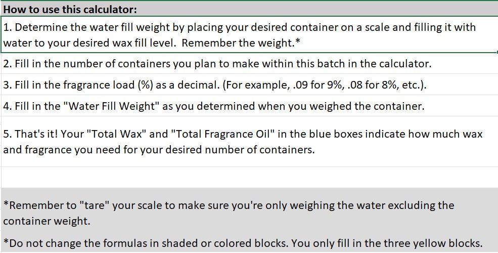 Simple Wax and Fragrance Calculator for Candlemakers Candle Spreadsheet