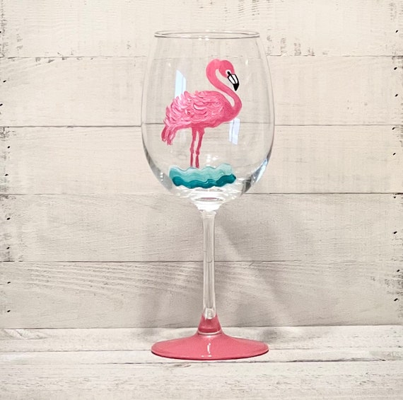 Hand Painted Pink Flamingo Wine Glass 1 Each - Etsy