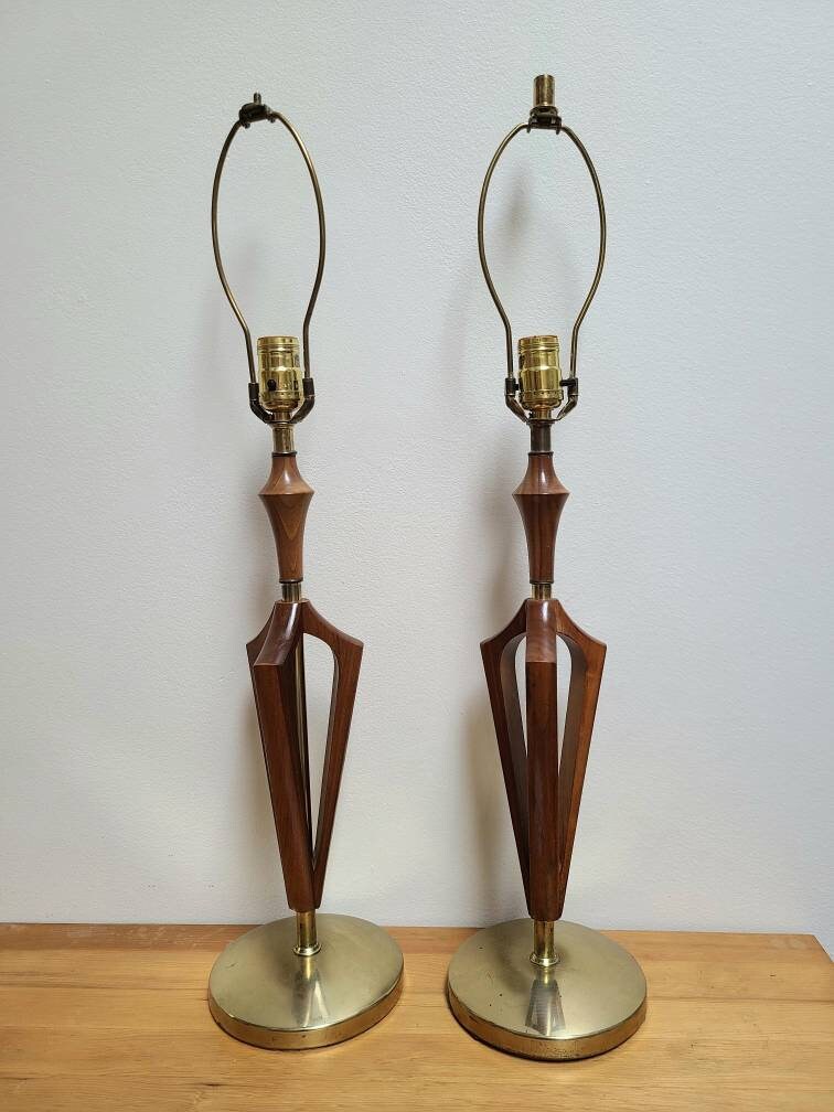 Lámparas de mesa de madera de mediados del siglo mcm lámpara | Etsy