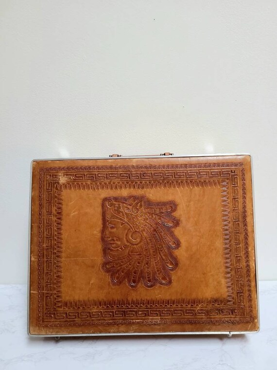 Tooled leather briefcase