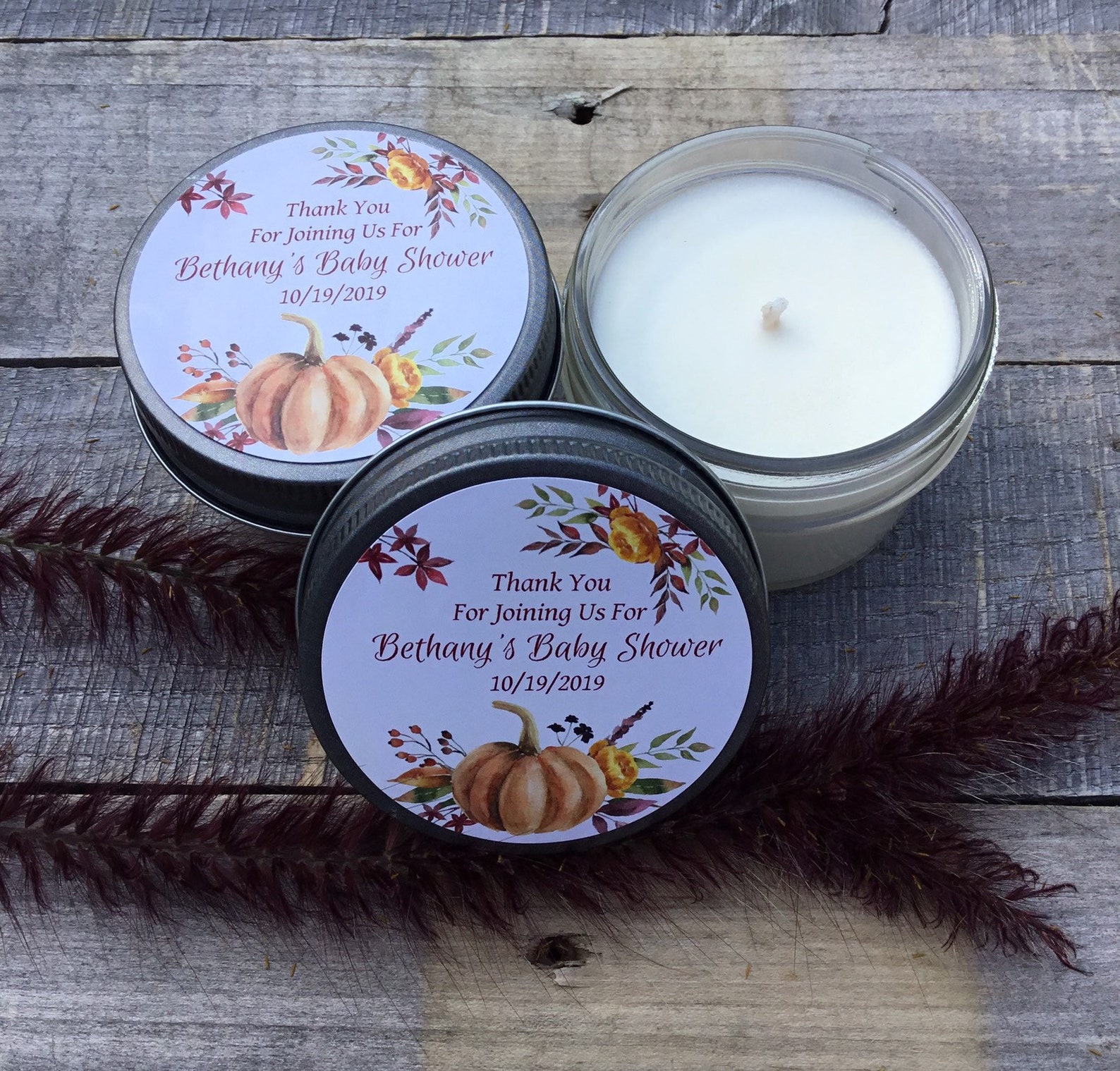 Baby Shower Favors / Pumpkin Themed Favor / Soy Candle Favor / Etsy
