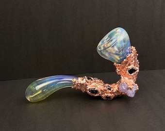 Amethyst Crystal Tobacco Pipe Sherlock with Garnets Silver Fume Color Changing