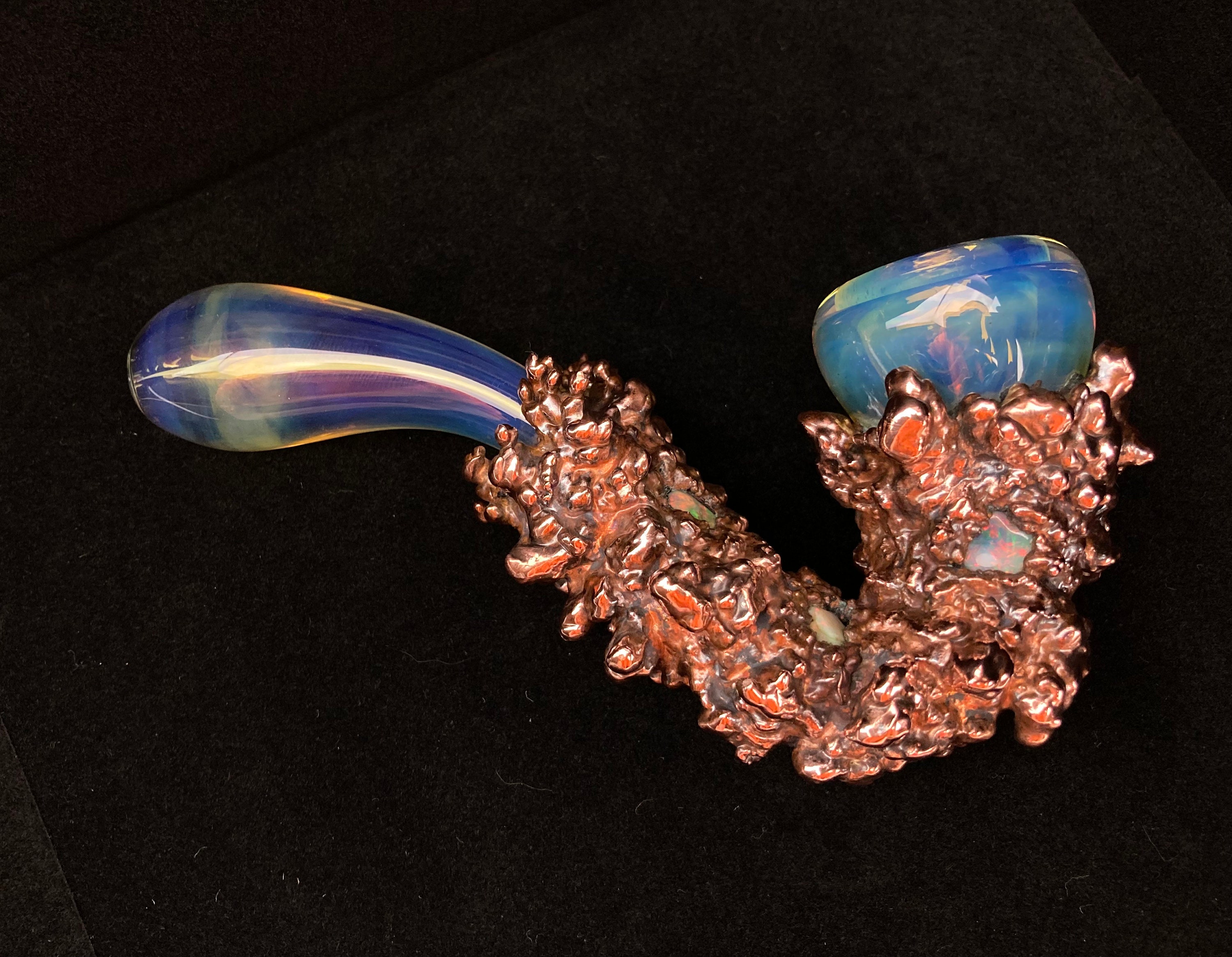 Steampunk Copper Electroform Black Glass Bubbler Pipe