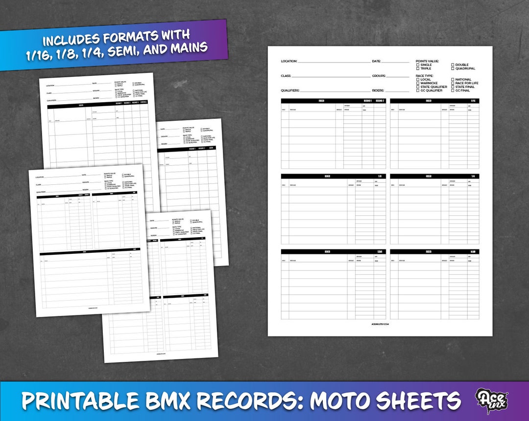 BMX Records Book Add On Moto Sheets Printable Download Etsy