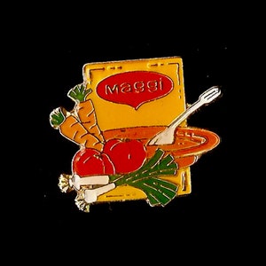Maggi Seasoning Sauce, Kub Bouillon – Vintage Enamel Lapel Pin