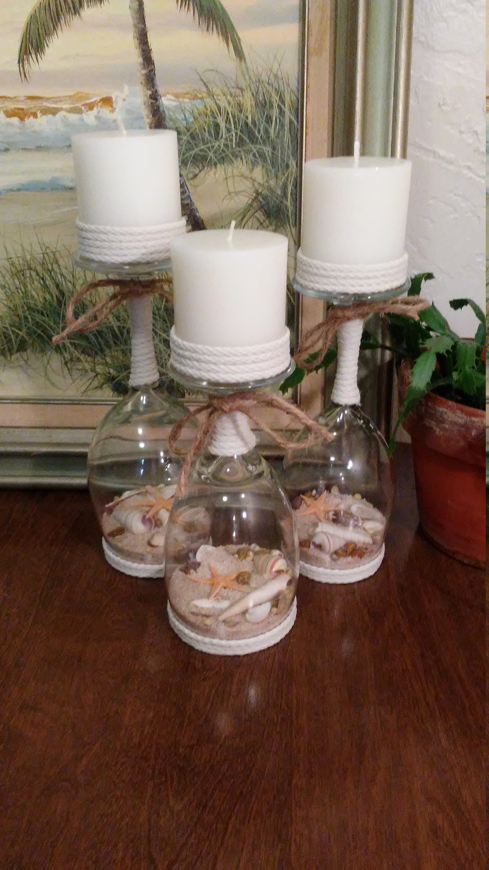 Wine glass candle holders. Seashell candle holders. Seashell Etsy