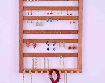 Walnut Earring Holder Jewelry Organizer Assemble Hanging Earring Display Organizer Wall Mount Earring Display Wood Hanging
