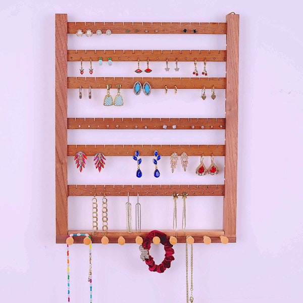 Walnoot oorbel houder sieraden organisator monteren hangende oorbel display organisator muurbevestiging oorbel display hout ophangen