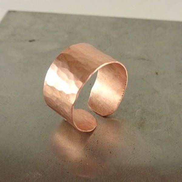 Copper Hammered Open/Adjustable Band Ring, Made to Order, 3/8 Inch Wide