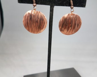 Domed Copper Earrings with Bark Texture