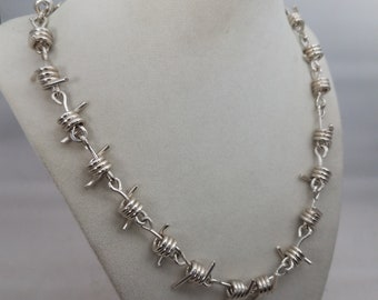 Sterling Silver Barbed-Wire Necklace, Adjustable, 21-23 Inches