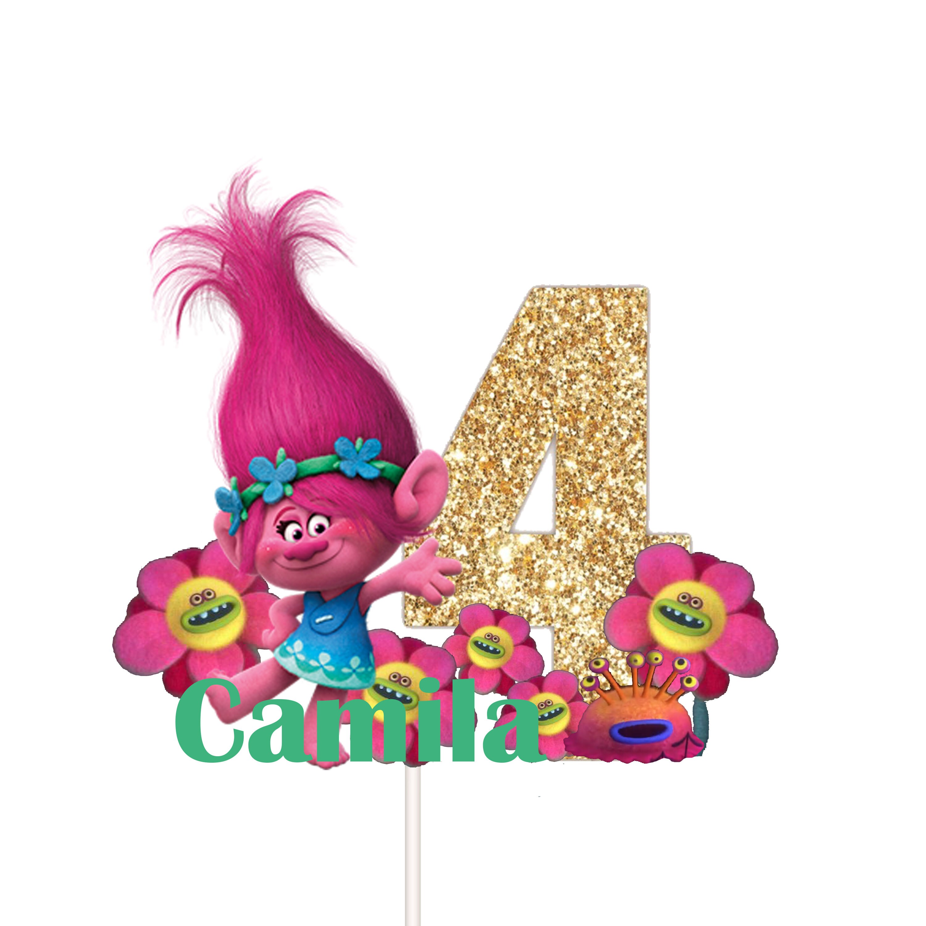 Trolls Name Personalized Cake Topper Trolls Poppy Party Etsy
