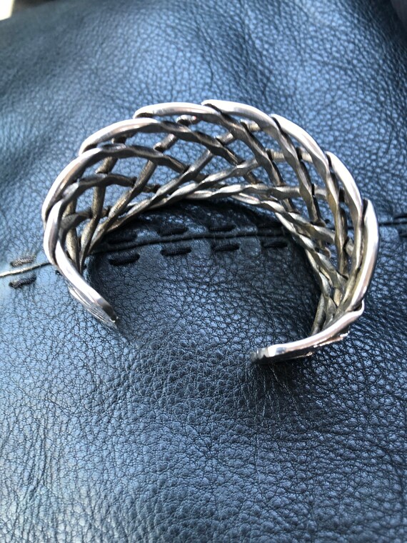 Twisted Silver Metal Vintage Cuff Bracelet - image 2